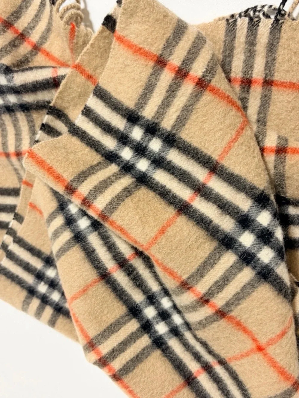 Burberry Beige Black Red Plaid Cashmere Scarf